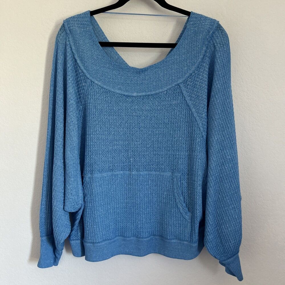 We The Free Westend Top Sky Blue Waffle Knit Oversized Shirt Boho Slouchy Sz S